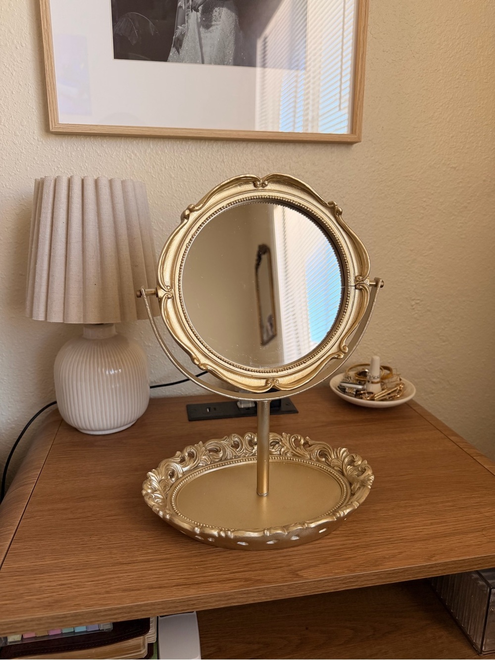 Gold Ornate Double-Sided Vanity Mirror with Tray